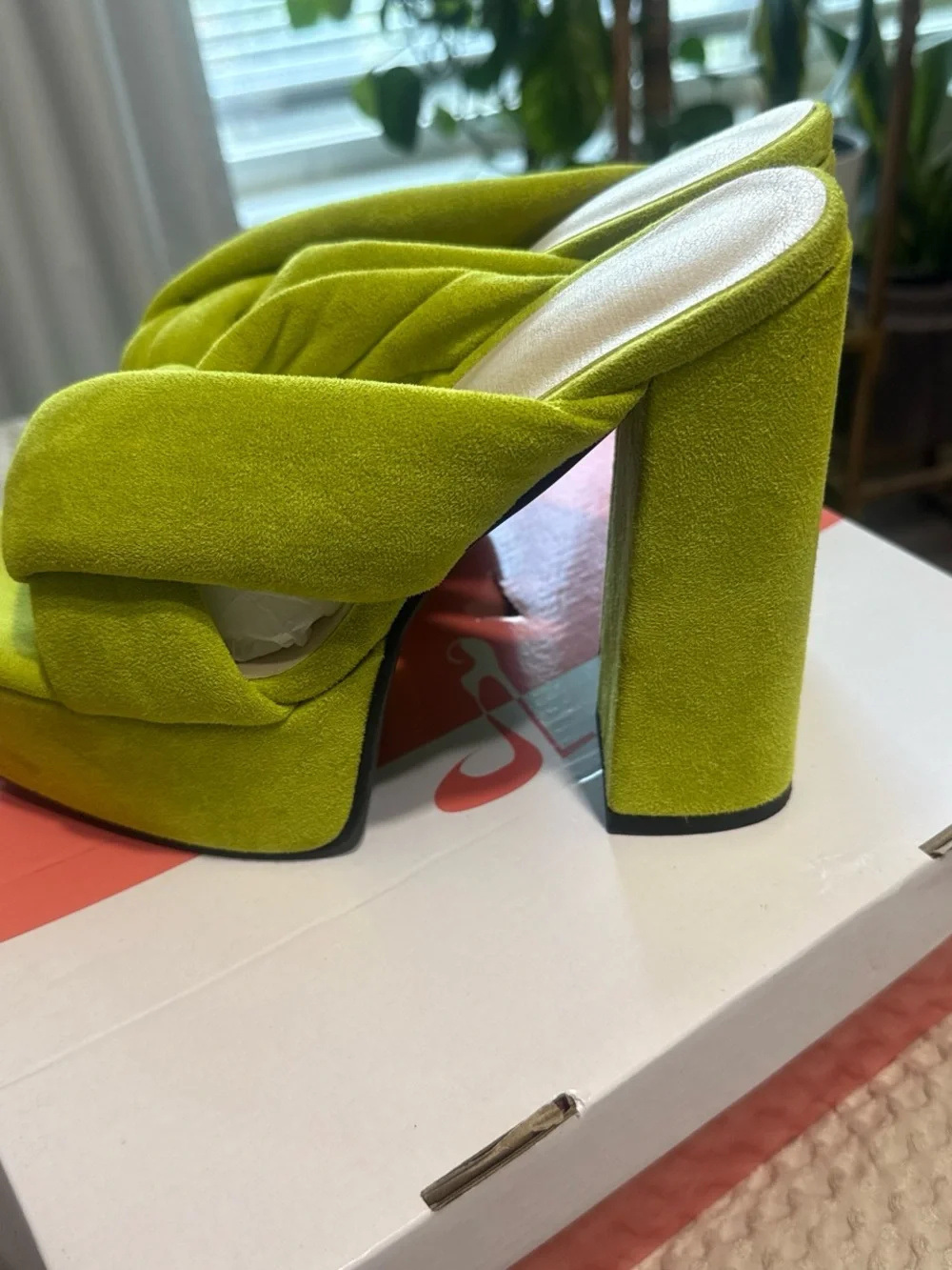 Platform Open-Toe Mule in Lime Green